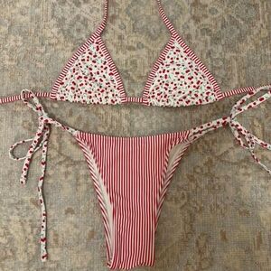Frankie's Bikinis Red and White Striped Bikini